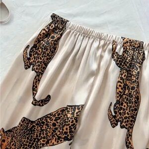 Leopard Print Satin Lounge Pants - Gray with Brown Spots